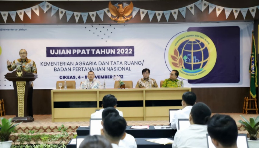 Dirjen Penetapan Hak dan Pendaftaran Tanah, Suyus Windayana saat membuka Ujian PPAT 2022 di Gedung PPSDM, Bogor